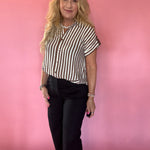 Striped Lightweight Woven Top in Brown