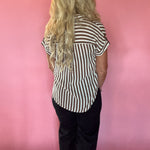 Striped Lightweight Woven Top in Brown