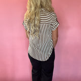 Striped Lightweight Woven Top in Brown