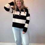 Striped Sweater With Polo Collar Detailing