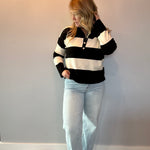 Striped Sweater With Polo Collar Detailing