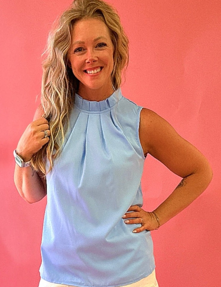 Summer Elegant Solid Sleeveless Top in Blue