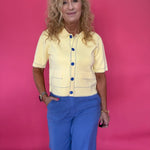 Sunlit Stitch Short Sleeve Knit Jacket in Yellow - Shabby 2 Chic Boutiques