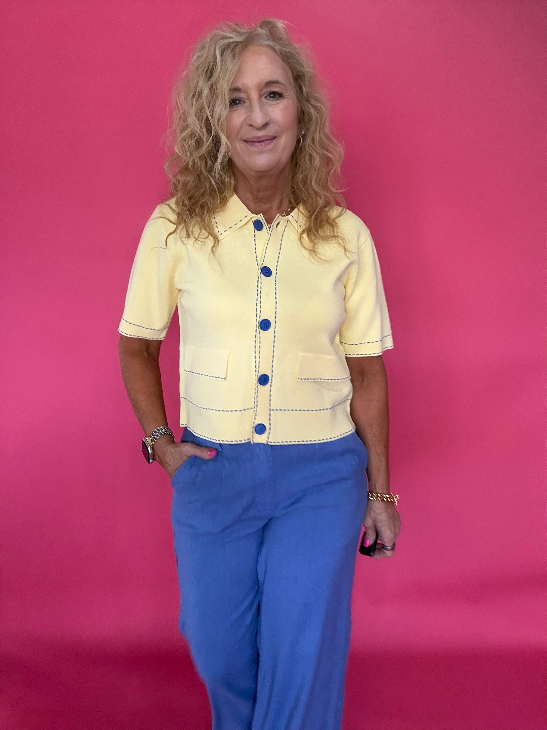 Sunlit Stitch Short Sleeve Knit Jacket in Yellow - Shabby 2 Chic Boutiques