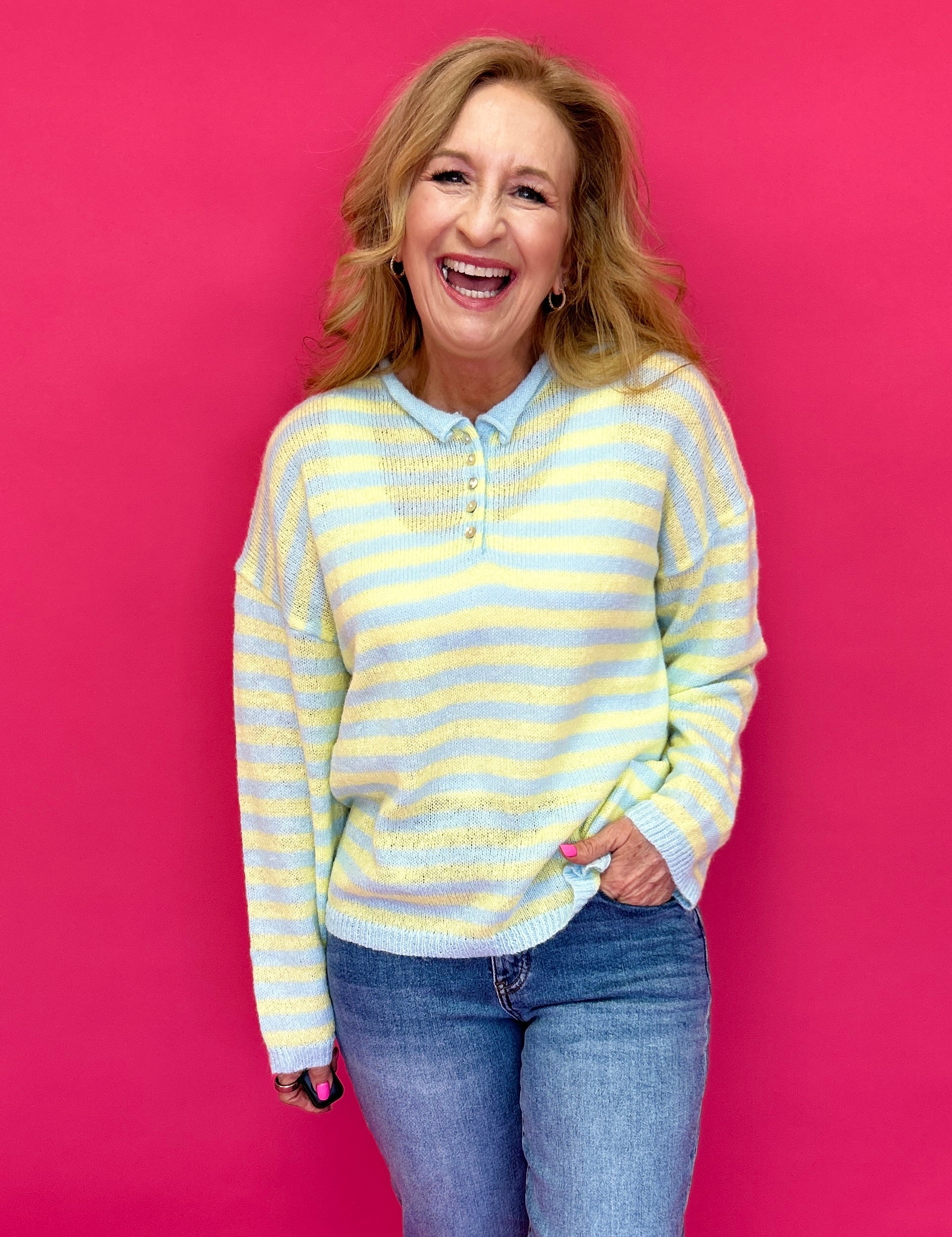 Sunny Stripe Half-Button Knit Sweater - Shabby 2 Chic Boutiques