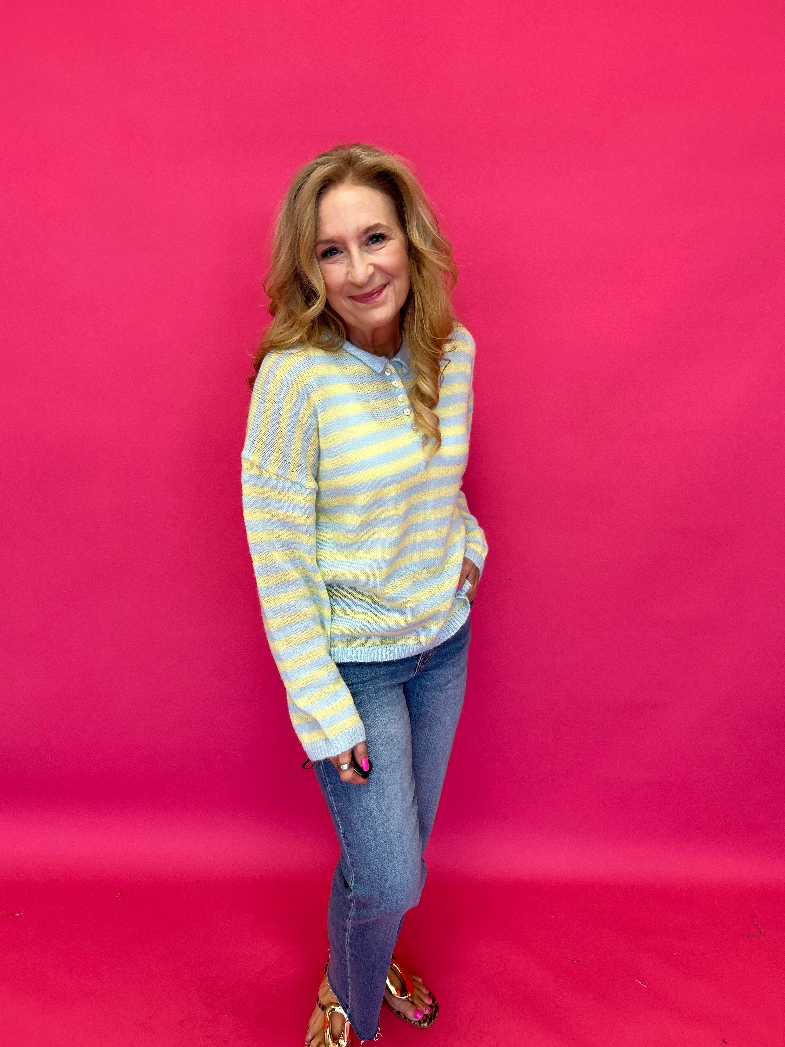 Sunny Stripe Half-Button Knit Sweater - Shabby 2 Chic Boutiques