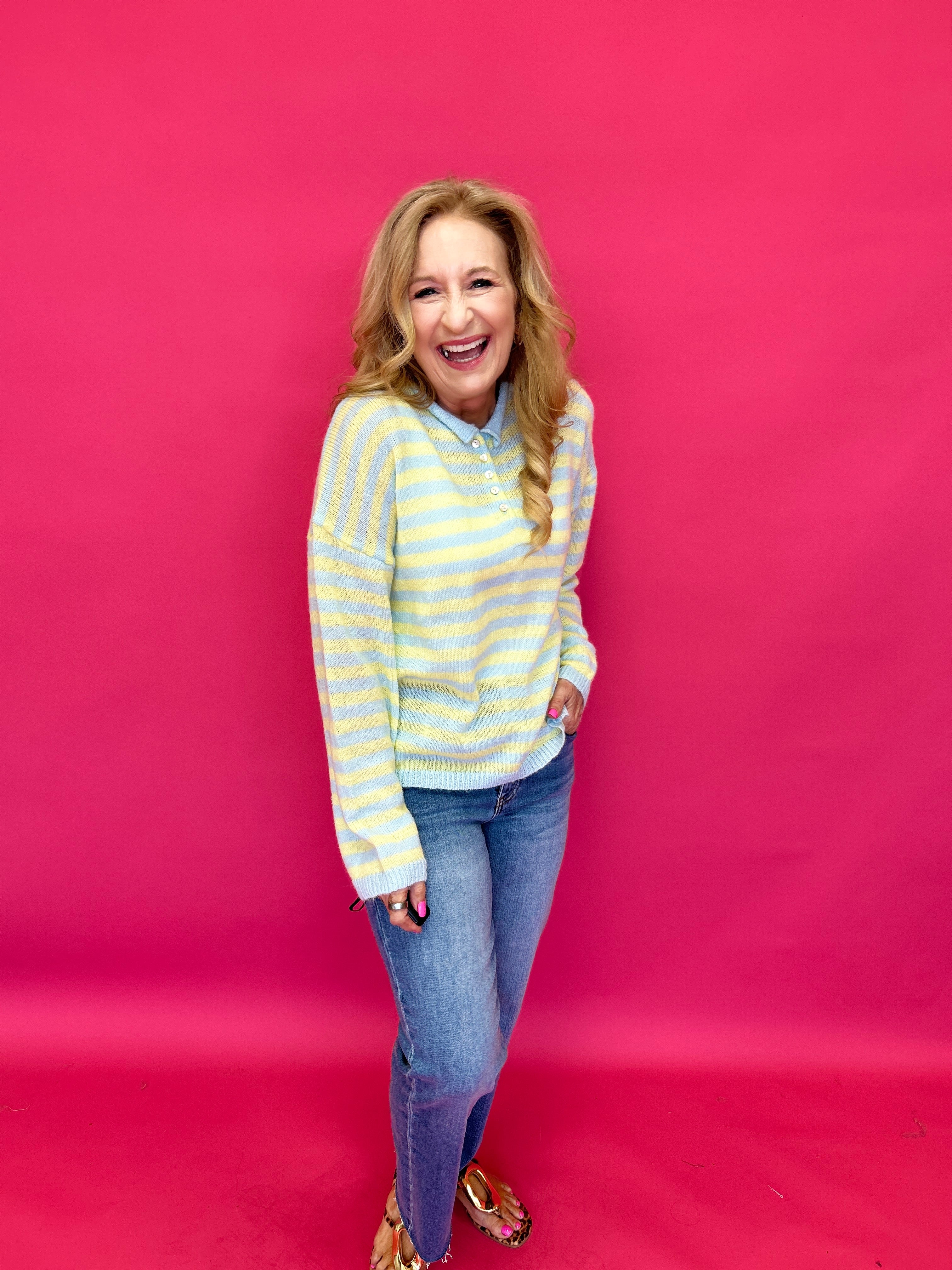 Sunny Stripe Half-Button Knit Sweater - Shabby 2 Chic Boutiques