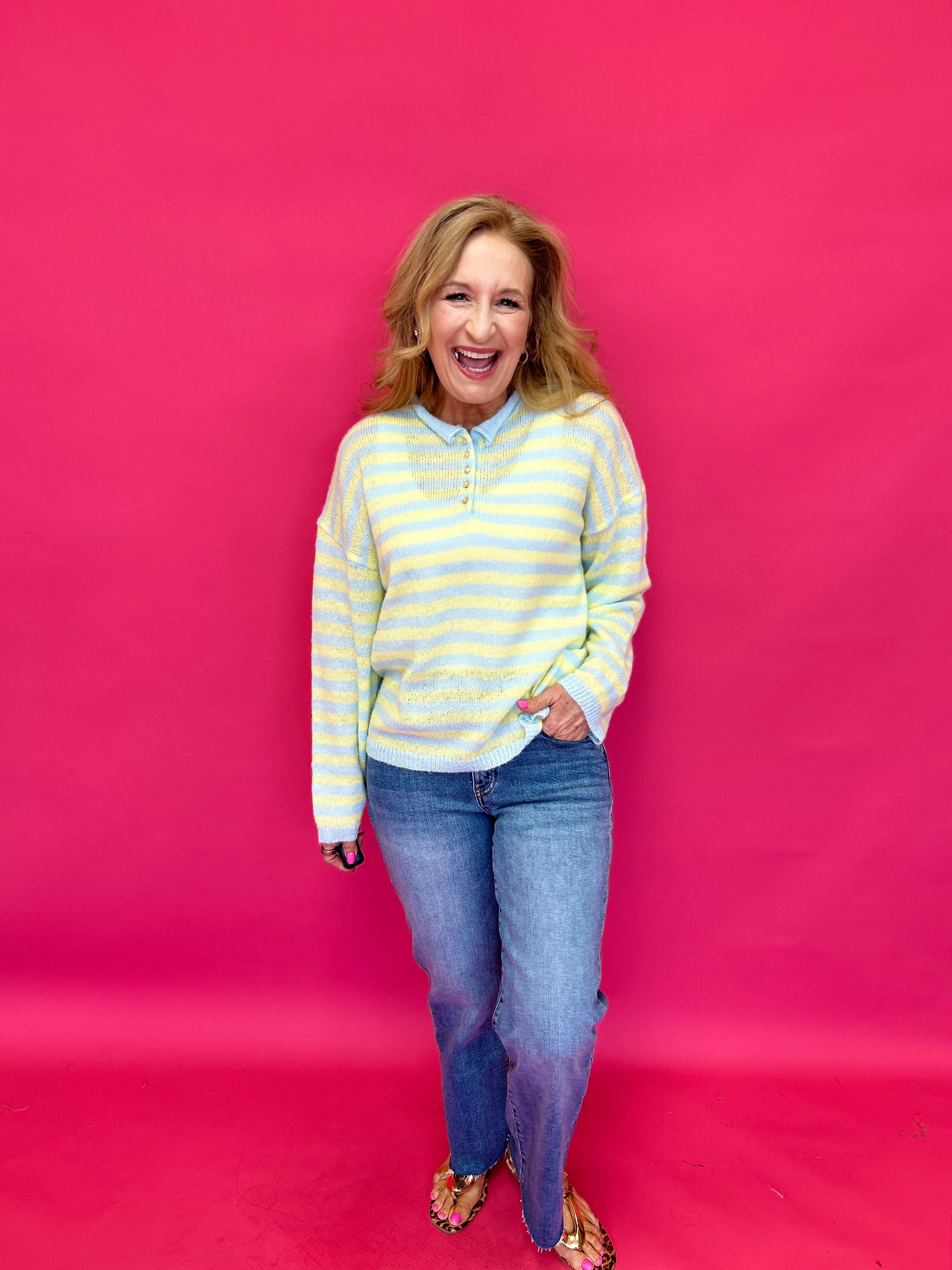 Sunny Stripe Half-Button Knit Sweater - Shabby 2 Chic Boutiques