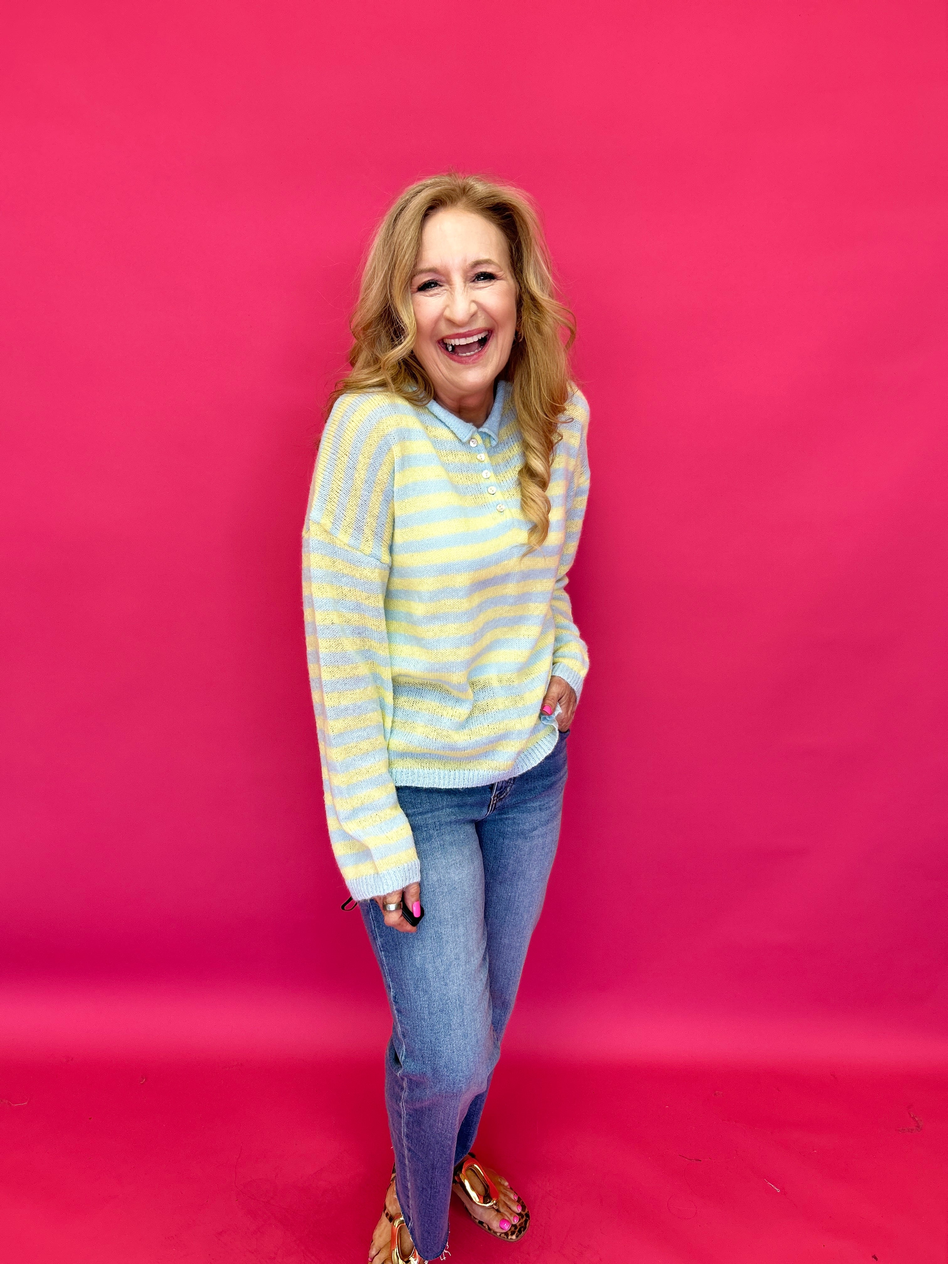 Sunny Stripe Half-Button Knit Sweater - Shabby 2 Chic Boutiques