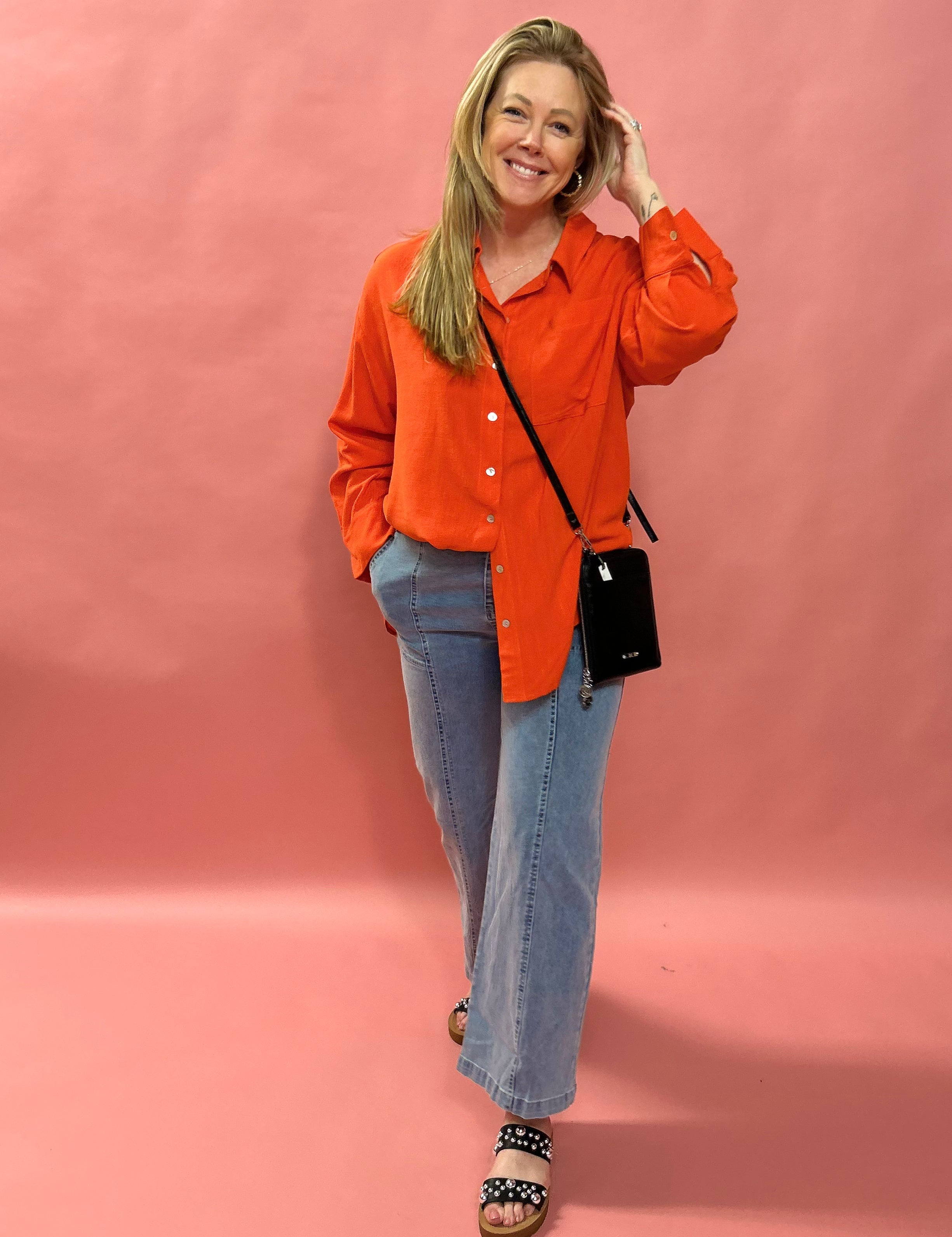 Sunset Breeze Oversized Button-Up Shirt – Poppy