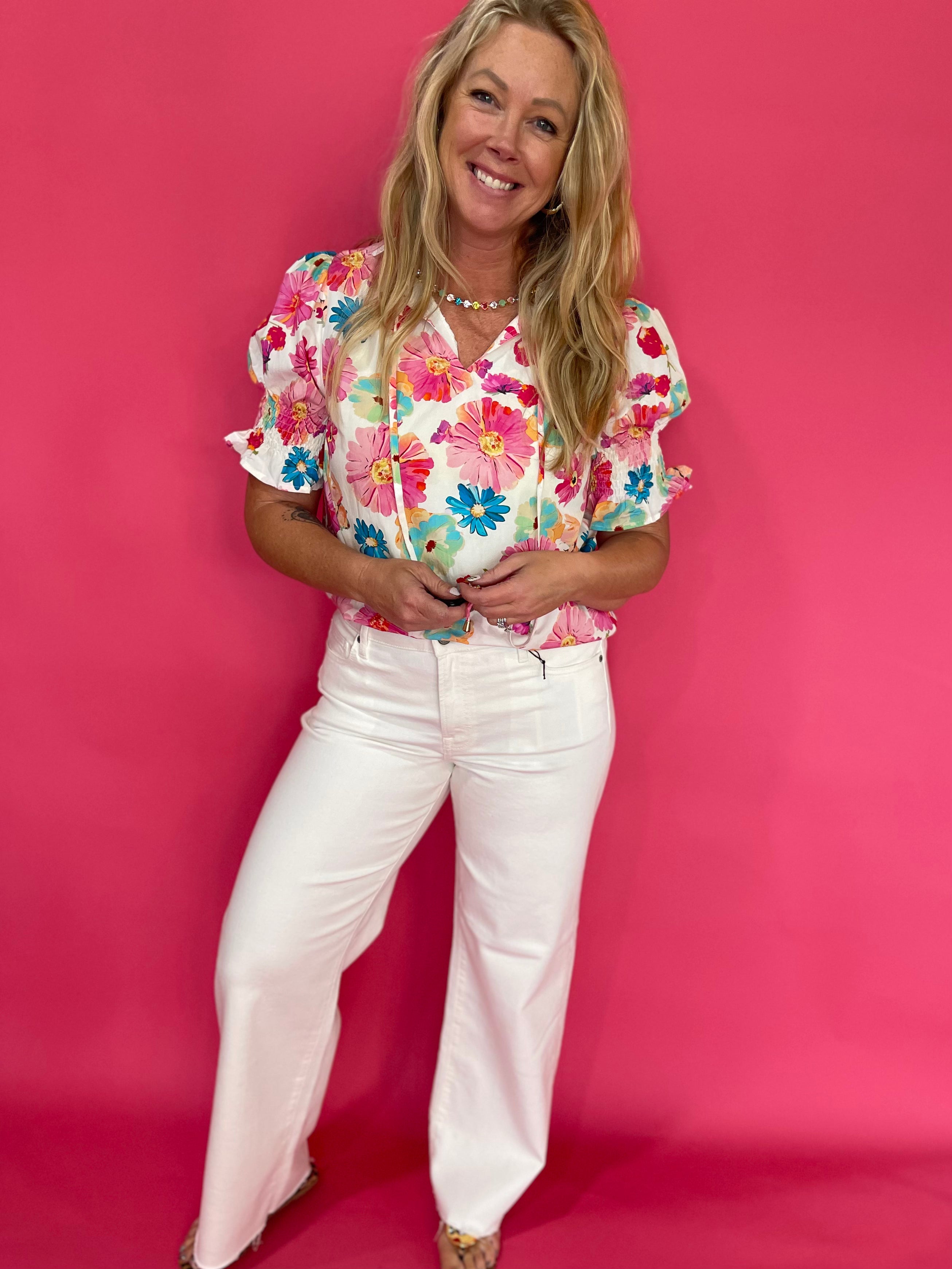Sunshine State of Mind Tie-Front Puff Sleeve Blouse - Shabby 2 Chic Boutiques
