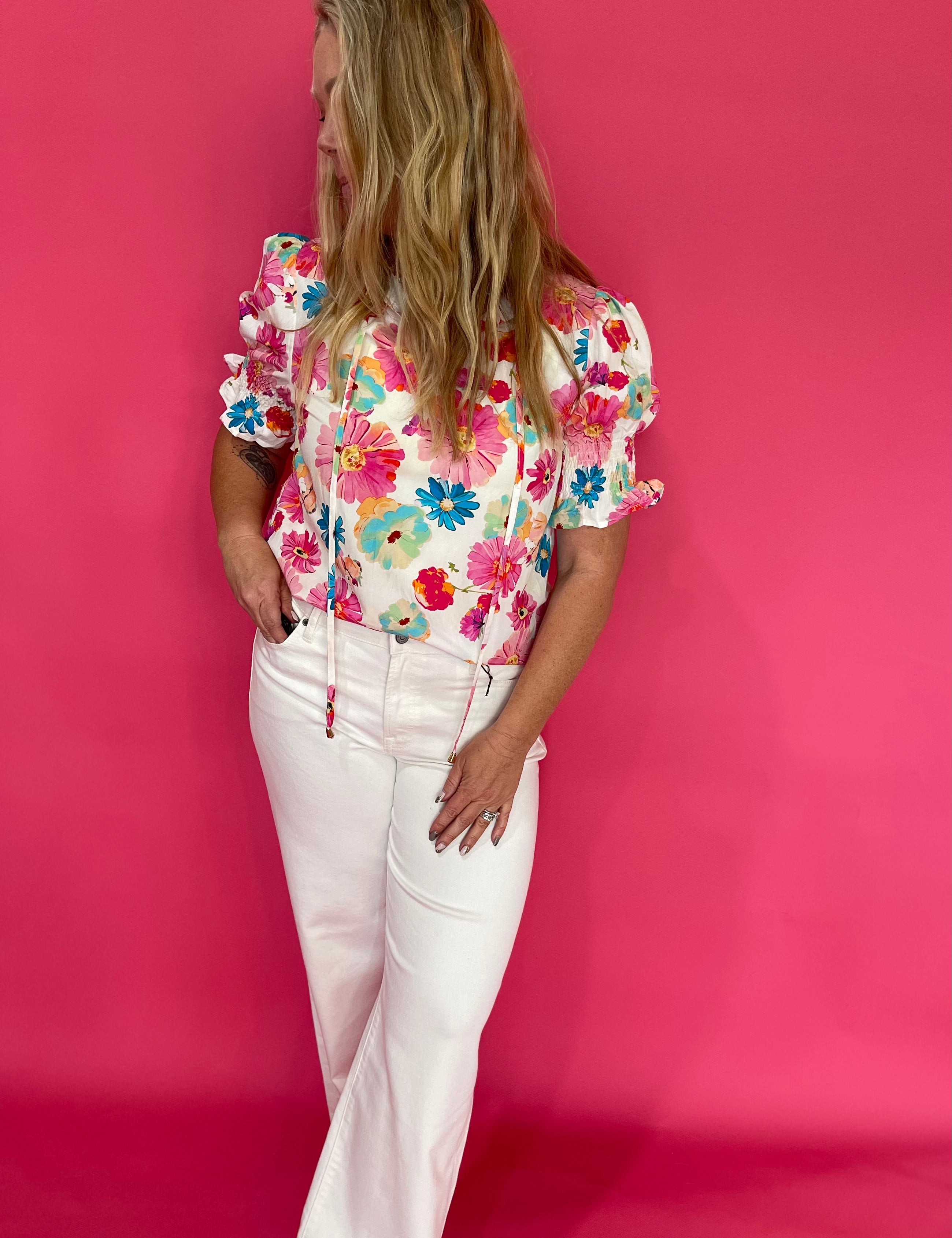 Sunshine State of Mind Tie-Front Puff Sleeve Blouse - Shabby 2 Chic Boutiques