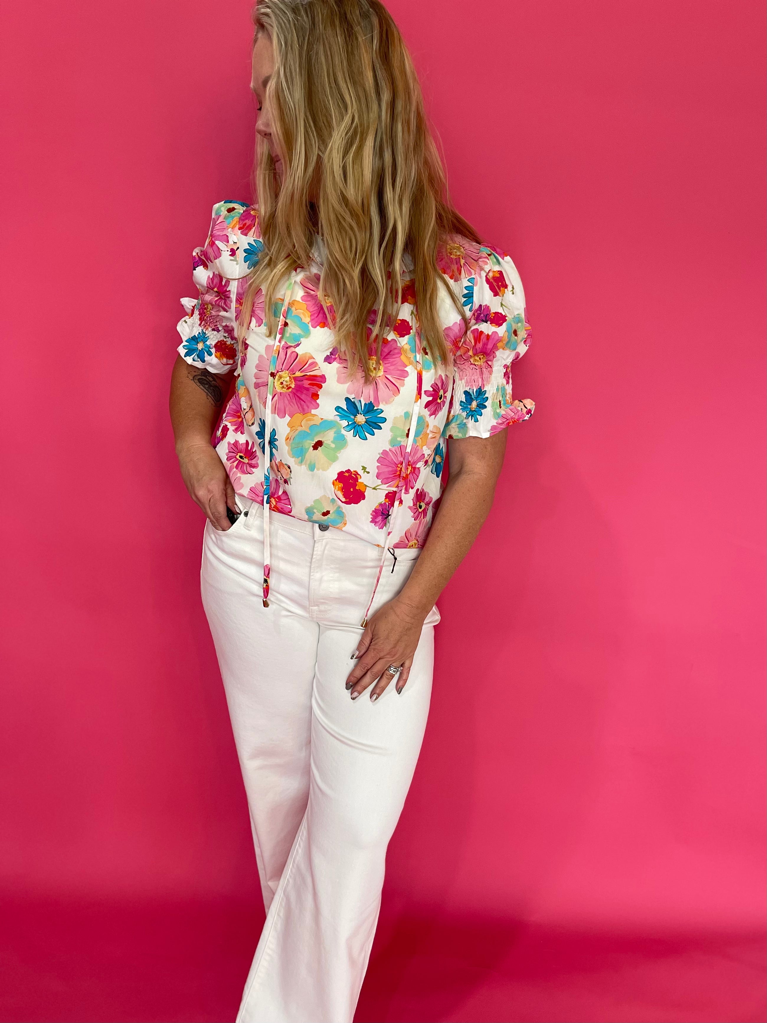 Sunshine State of Mind Tie-Front Puff Sleeve Blouse - Shabby 2 Chic Boutiques