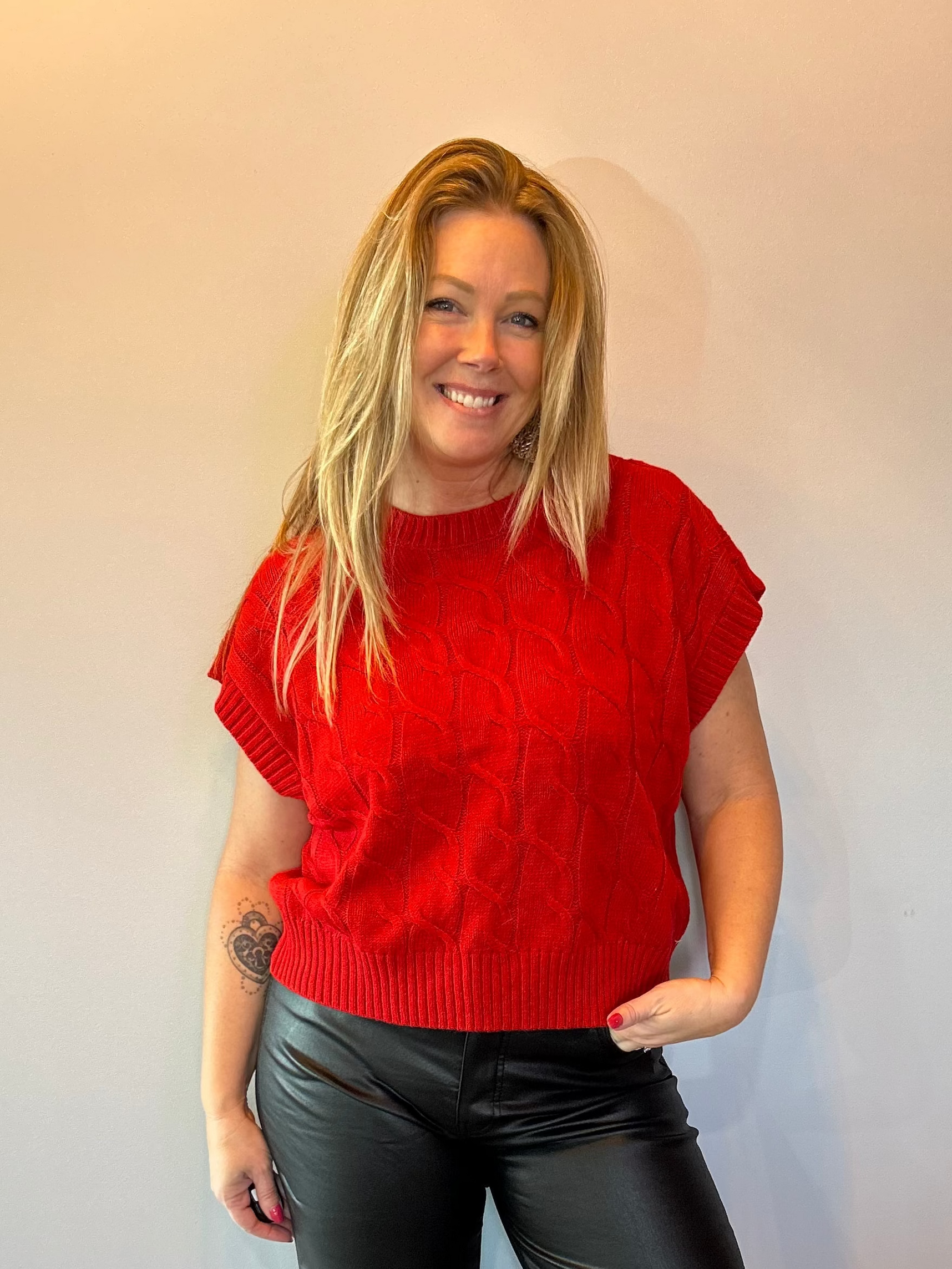 Sweet & Cozy Cable Knit Vest in Red