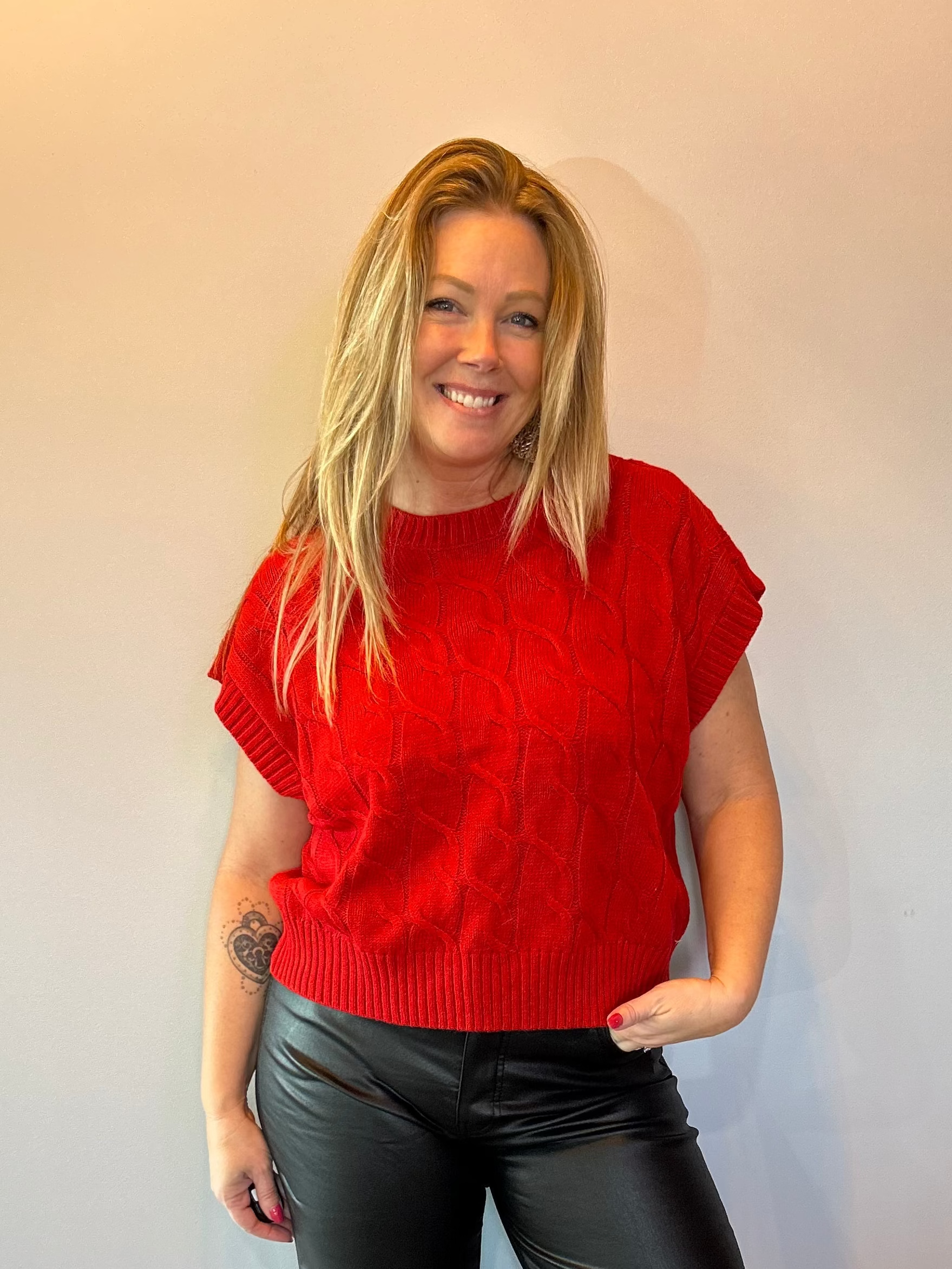 Sweet & Cozy Cable Knit Vest in Red