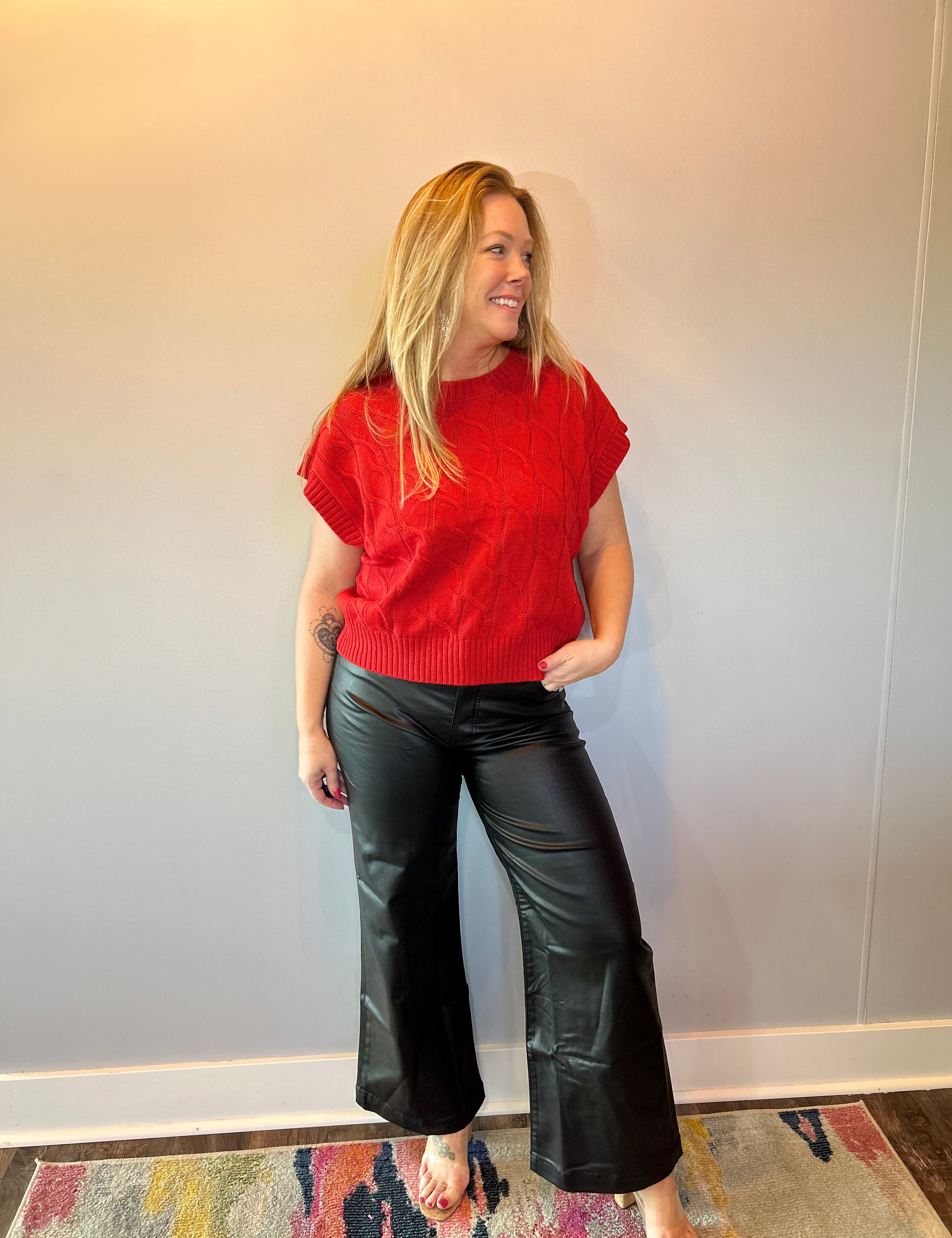 Sweet & Cozy Cable Knit Vest in Red