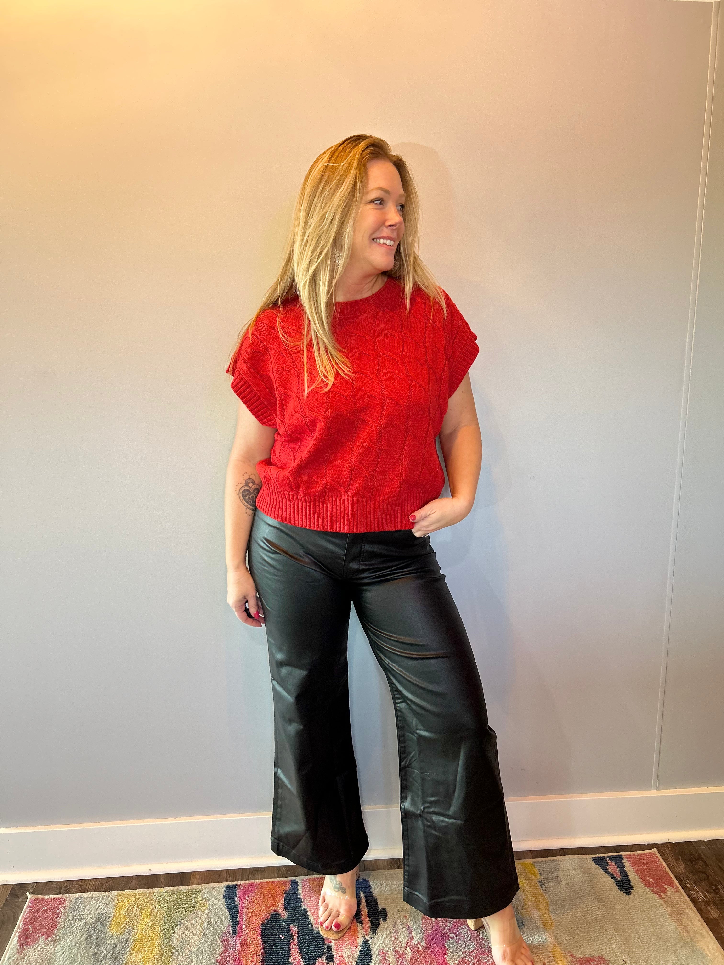 Sweet & Cozy Cable Knit Vest in Red