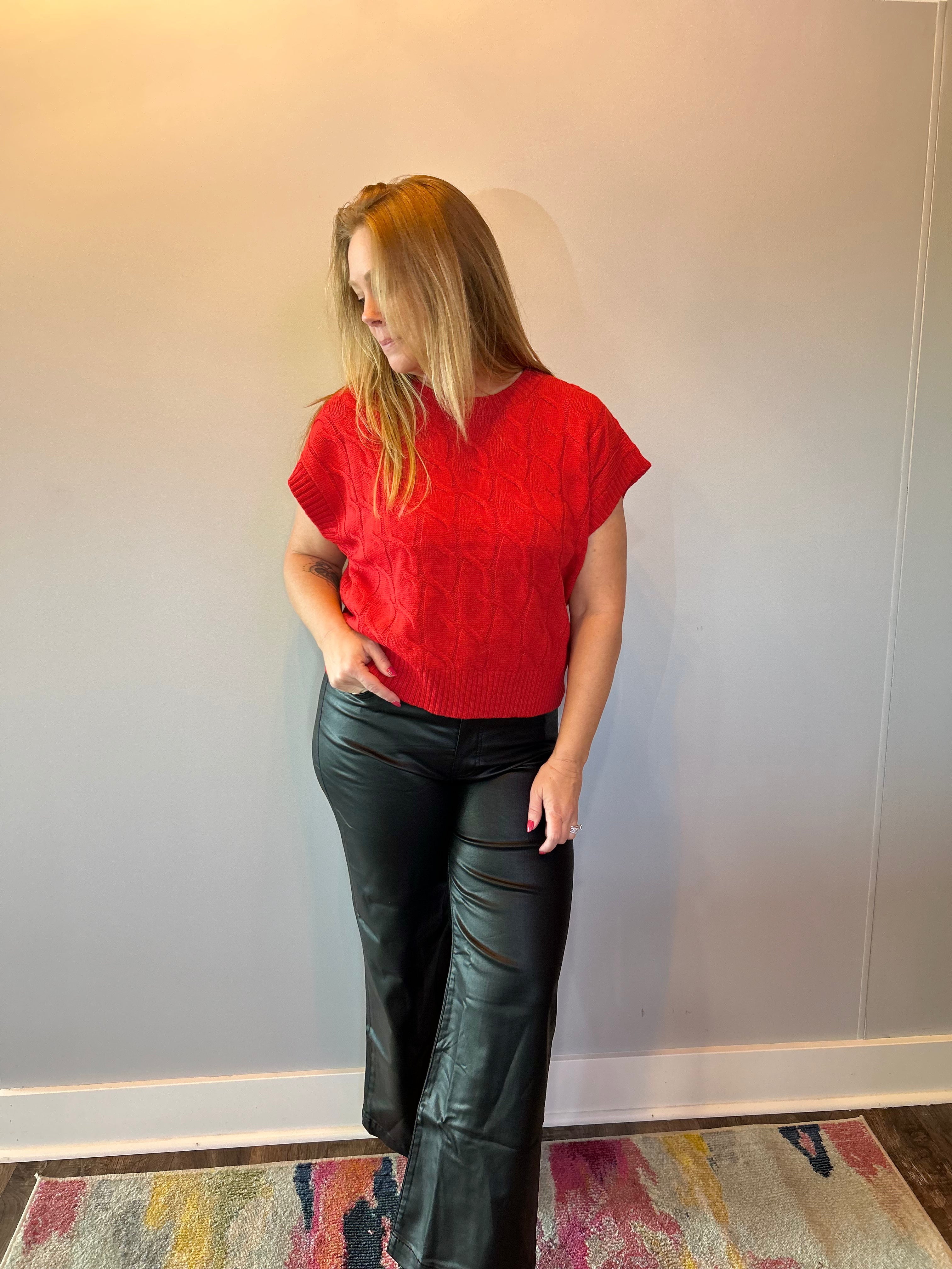 Sweet & Cozy Cable Knit Vest in Red