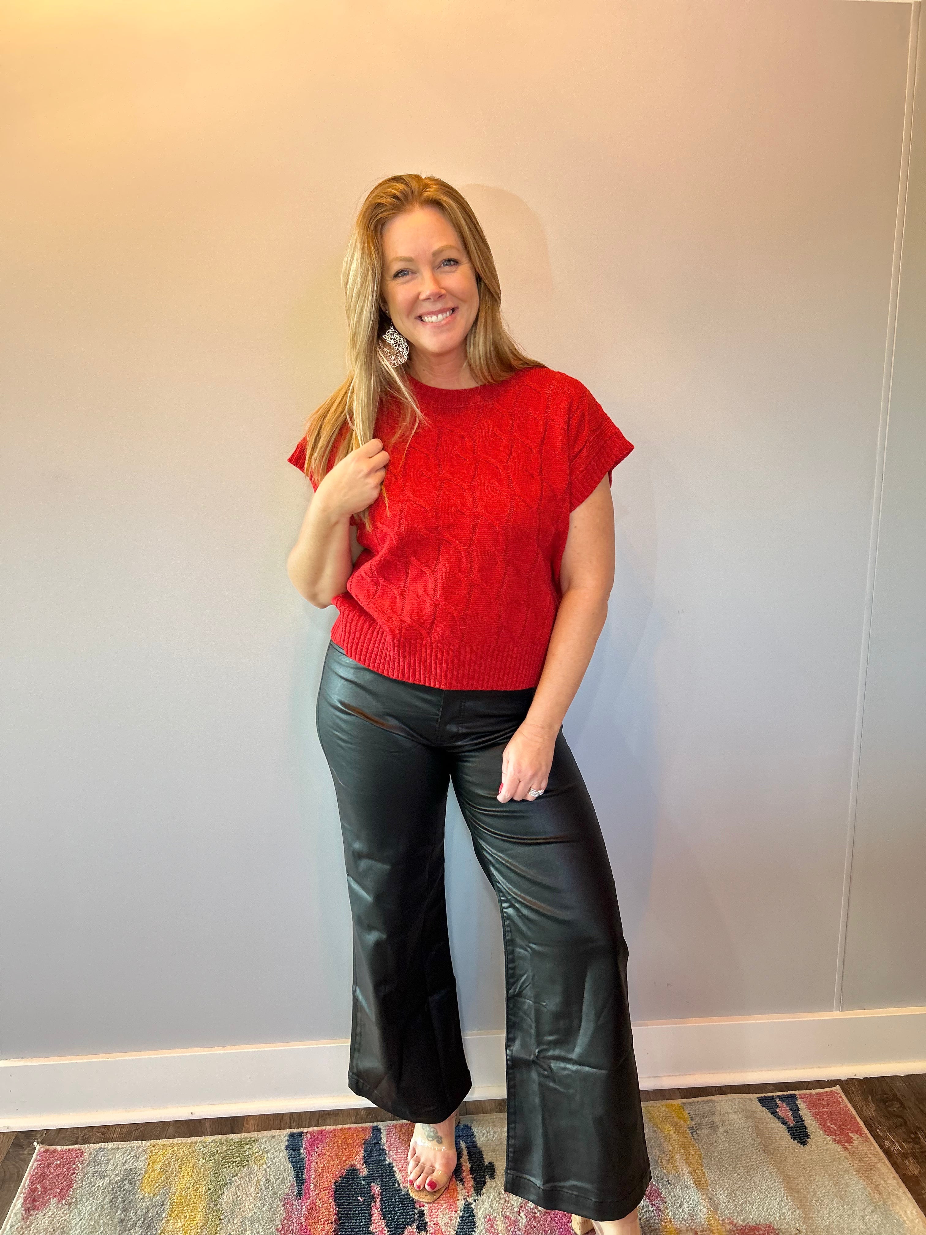 Sweet & Cozy Cable Knit Vest in Red