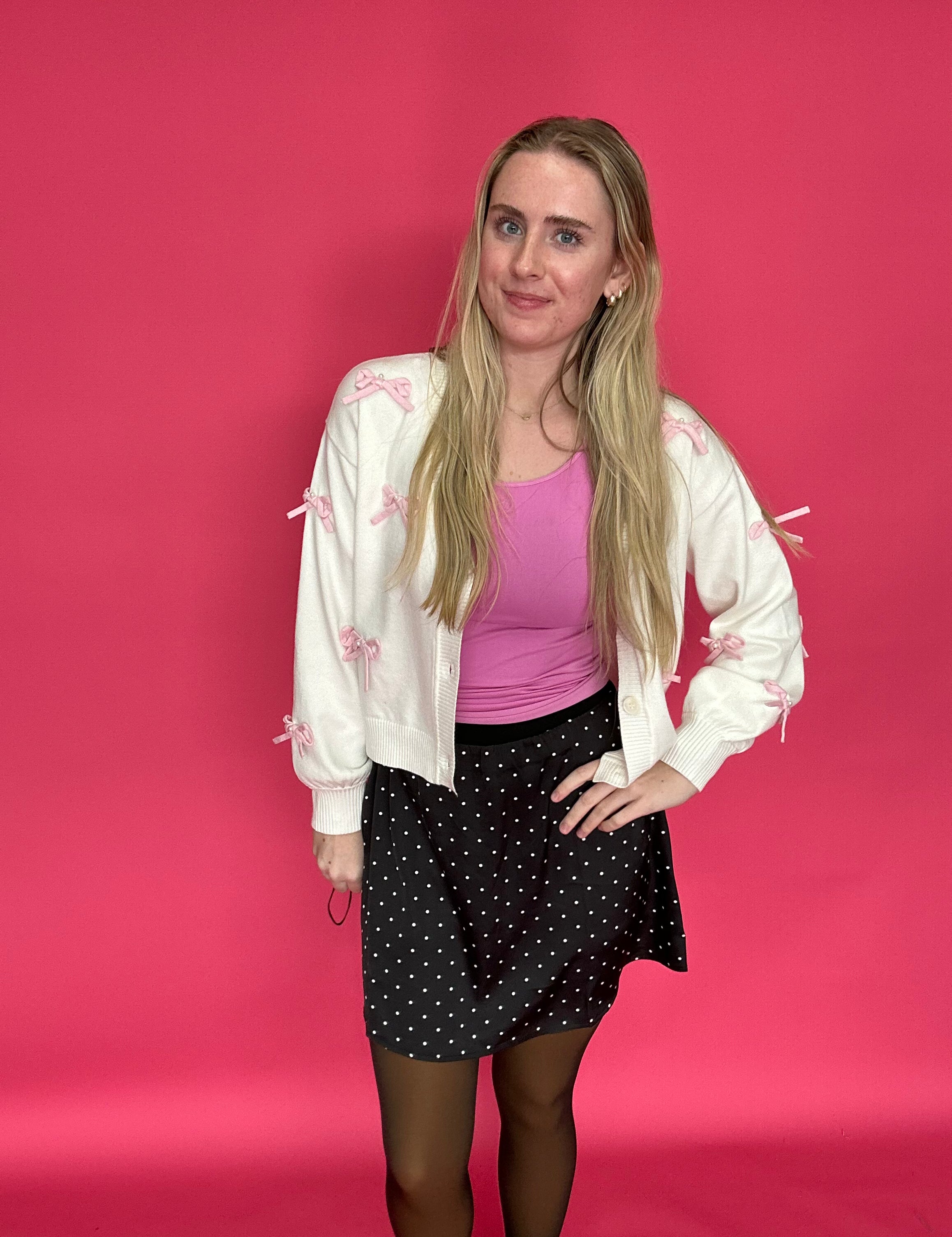 Sweet Detail Bow Embroidered Cardigan