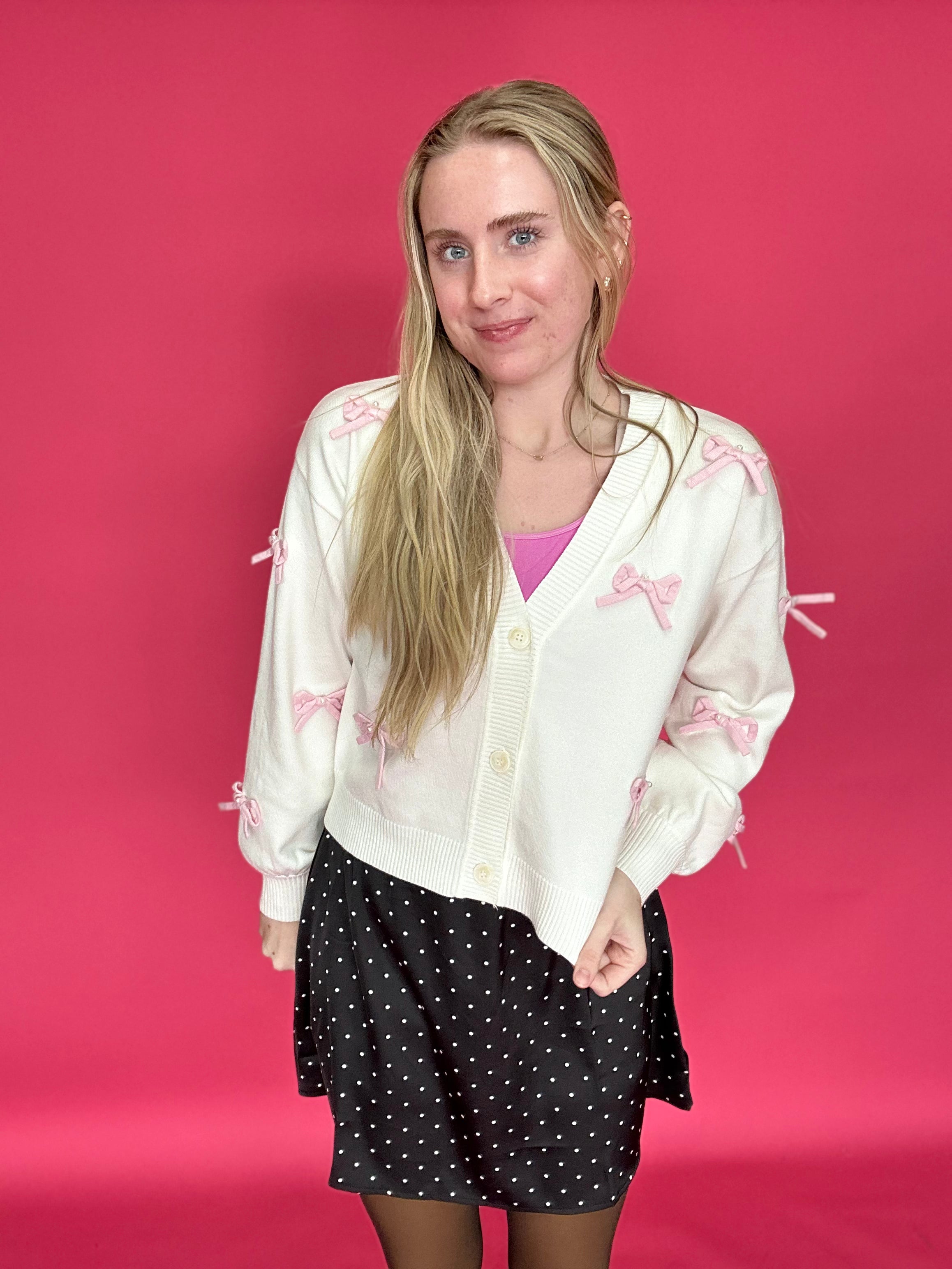 Sweet Detail Bow Embroidered Cardigan