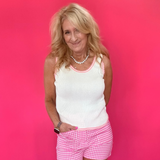 Sweet Detail Ribbed Tank in Ivory Blush
