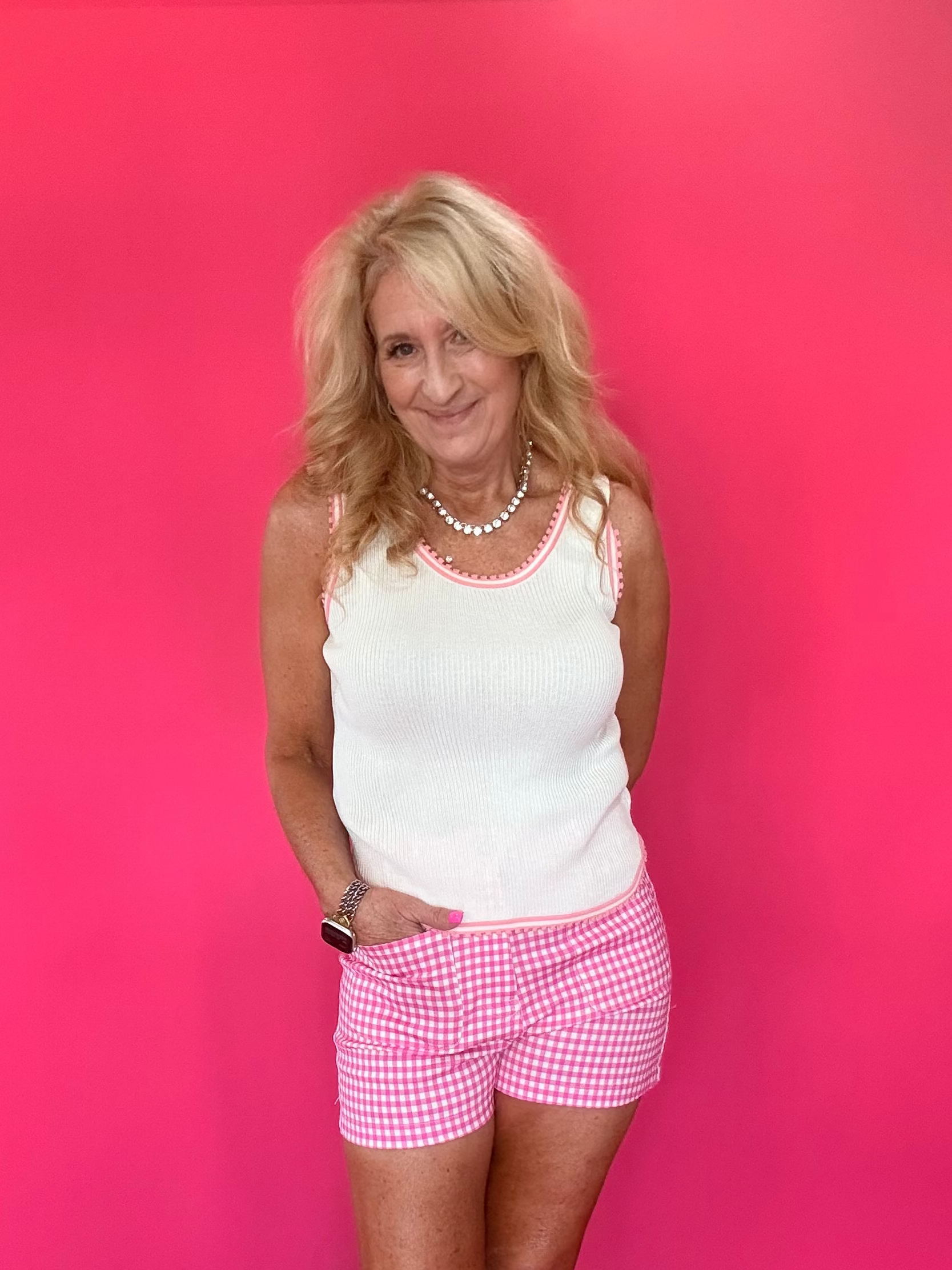 Sweet Detail Ribbed Tank in Ivory Blush