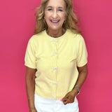 Sweet Pearl Bow Cardigan in Yellow - Shabby 2 Chic Boutiques