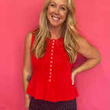Sweet Shape Peplum Sweater Tank in Red - Shabby 2 Chic Boutiques