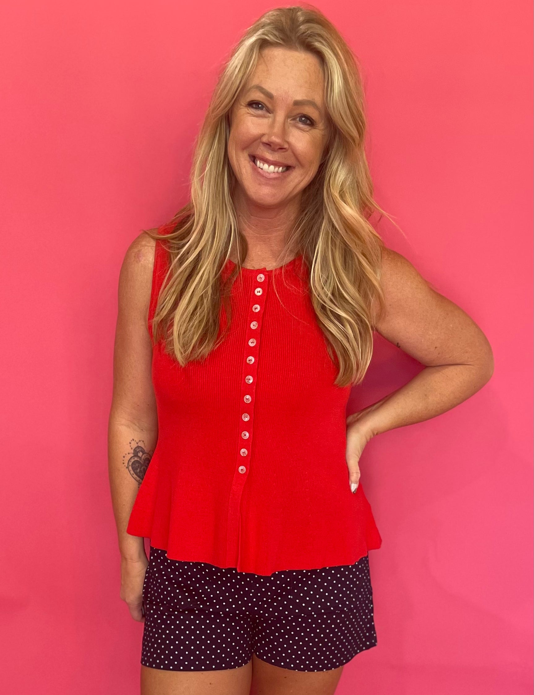 Sweet Shape Peplum Sweater Tank in Red - Shabby 2 Chic Boutiques