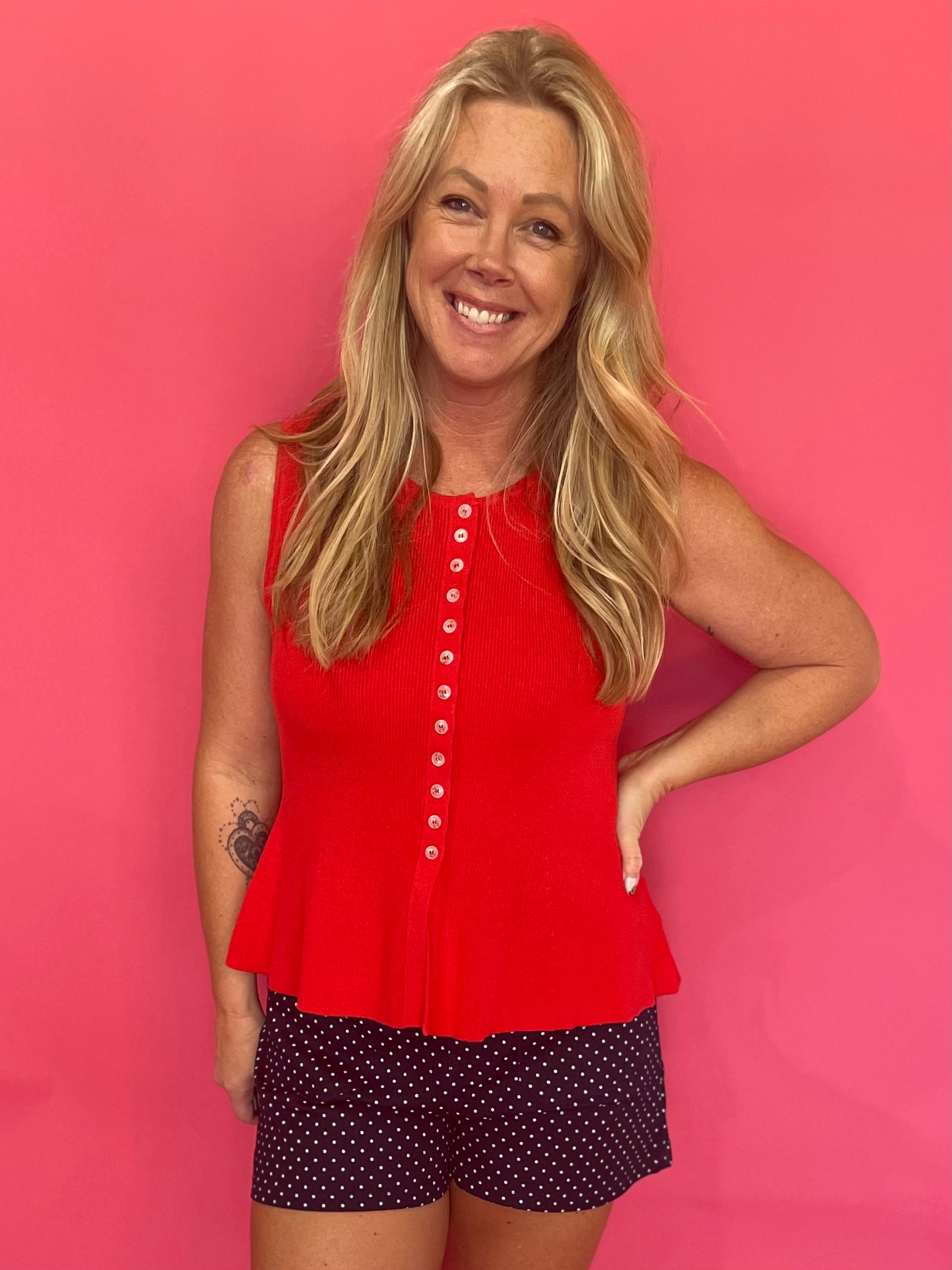 Sweet Shape Peplum Sweater Tank in Red - Shabby 2 Chic Boutiques