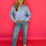 Sweet Spot Polka Dot Knit Cardigan in Blue