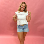 Sweet & Structured – Lace Ruffle Blouse in White