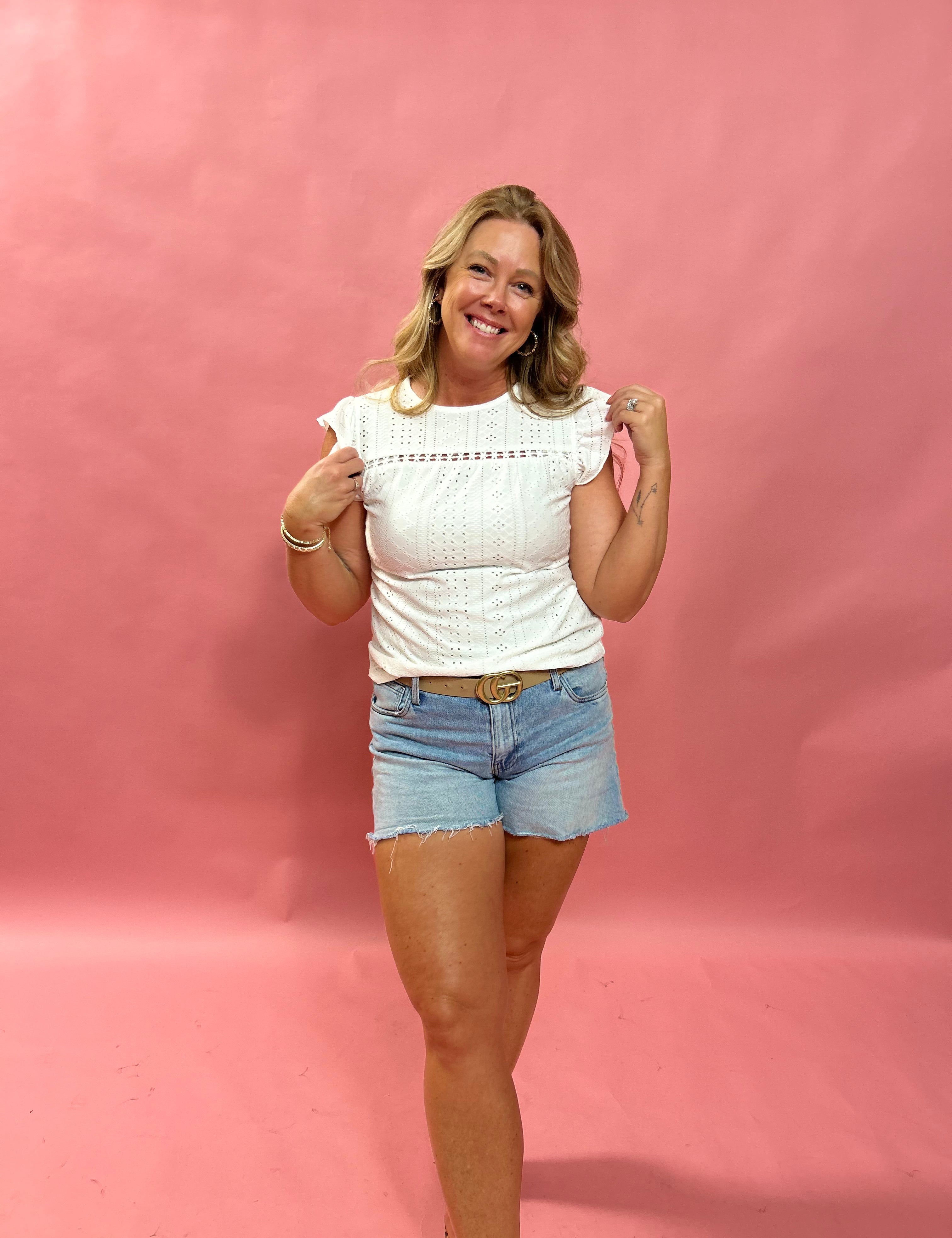 Sweet & Structured – Lace Ruffle Blouse in White