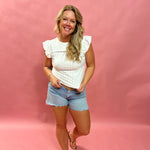 Sweet & Structured – Lace Ruffle Blouse in White