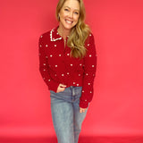 Sweetheart Charm Heart-Collared Button-Up Sweater - Shabby 2 Chic Boutiques