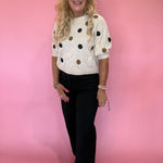 Taupe Polka Dot Crewneck Pullover Sweater