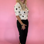 Taupe Polka Dot Crewneck Pullover Sweater