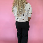 Taupe Polka Dot Crewneck Pullover Sweater