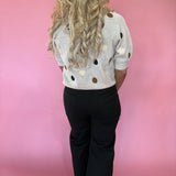 Taupe Polka Dot Crewneck Pullover Sweater