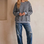Taupe Striped Oversized French Terry Pullover