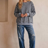 Taupe Striped Oversized French Terry Pullover