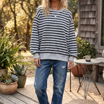 Taupe Striped Oversized French Terry Pullover