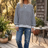 Taupe Striped Oversized French Terry Pullover