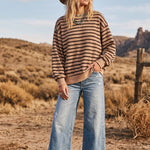 Taupe Striped Oversized French Terry Pullover