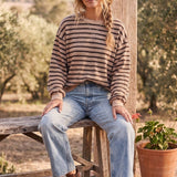 Taupe Striped Oversized French Terry Pullover