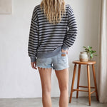 Taupe Striped Oversized French Terry Pullover