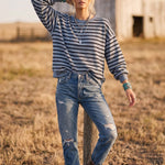 Taupe Striped Oversized French Terry Pullover