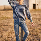 Taupe Striped Oversized French Terry Pullover