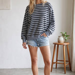 Taupe Striped Oversized French Terry Pullover